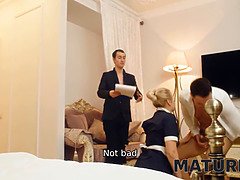 Hot mature MILF enjoys watching room service with a twist