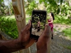 Black dude pounds big ass brunette outdoors