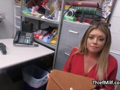 Busty Latina milf thief gangbanged in the backroom