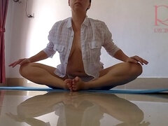 Naked yoga school, secretary, girl pee her pants