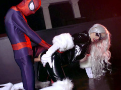 Mila Milan as Black Cat getting doggystyled by a big-dicked Spidey