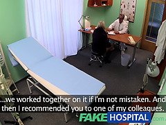 Watch George Uhl's big tits bounce as he fucks his patient's pregnant pussy with his nurse's help