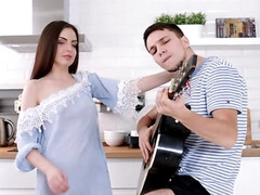 Guitar song made skinny's pussy so wet that she wanted fucking