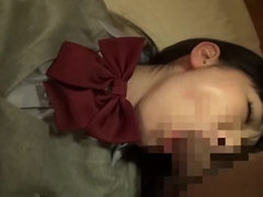 Stunning flat chested Japanese School Uniform getting a cum blast on her face