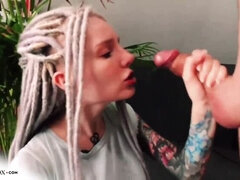 Tattooed Teen Deepthroat Big Cock after Watering the Flowers