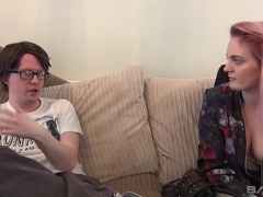 redheaded punk chick sucks a nerd's big hard dick