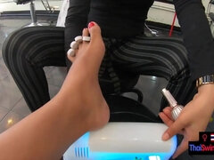 THAI SWINGER - Pedicure for the Japanese teenager gf and a feetjob by her later