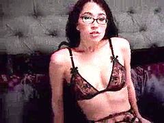 Blowjob, Brunette, Creampie, Glasses, Lingerie, Stockings