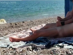 Beach, Big cock, Blowjob, Caught, French, Nude, Nudist, Wife