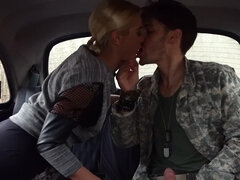 Cherry Kiss pleasures cocky soldier in the car