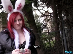 Hot Redhead Easter Bunny Girl Fucked Outside for Quick Cash