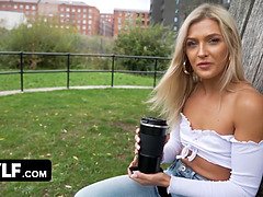 Rhiannon Ryder gets her mouth filled with stranger's cum while roleplaying with stranger on Shag Street