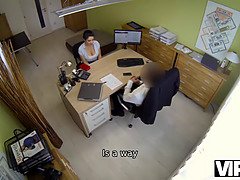 Modest brunette has dirty sex for cash in the loan agency