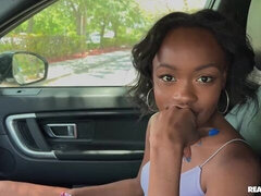 Good black skinny model Mila Mars is riding on a long white penis