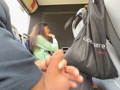 Katty West gives a public bus blowjob, milking and gargling a stranger's beef whistle!