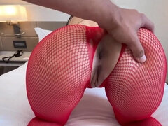 Miss Boddy in sexy red bodystocking on webcam - Huge monster tits