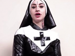 Excited italian nun takes off pantyhose and shows each and all