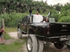 Black, Brunette, Car, Hd, Outdoor, Tattoo, Threesome, Wet