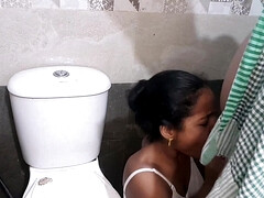 Indian cutie with natural tits gets frisky in the toilet