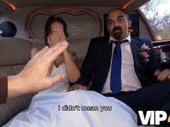Watch as a random stranger scores a bride in the wedding limo with his POV blowjob skills
