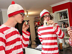 3 men sundress up as Waldo and knuckle Each Other