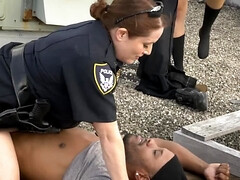 Two cop ladies and one black man are having 3some on the roof