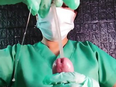 Edging & Sounding by sadistic nurse with latex gloves (DominaFire)