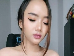 Asian Big Tits With Sexy Black Lingerie - solo boob play on webcam