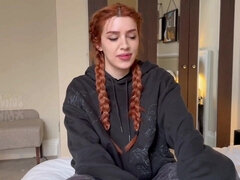 Busty Tattooed Pigtailed Redhead - POV homemade blowjob